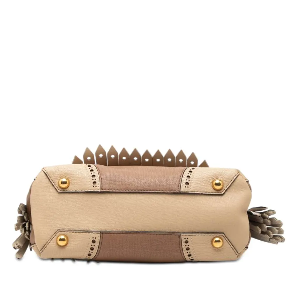 Burberry Small Leather Brogue Banner Satchel Beige Leather Very good - Inside View