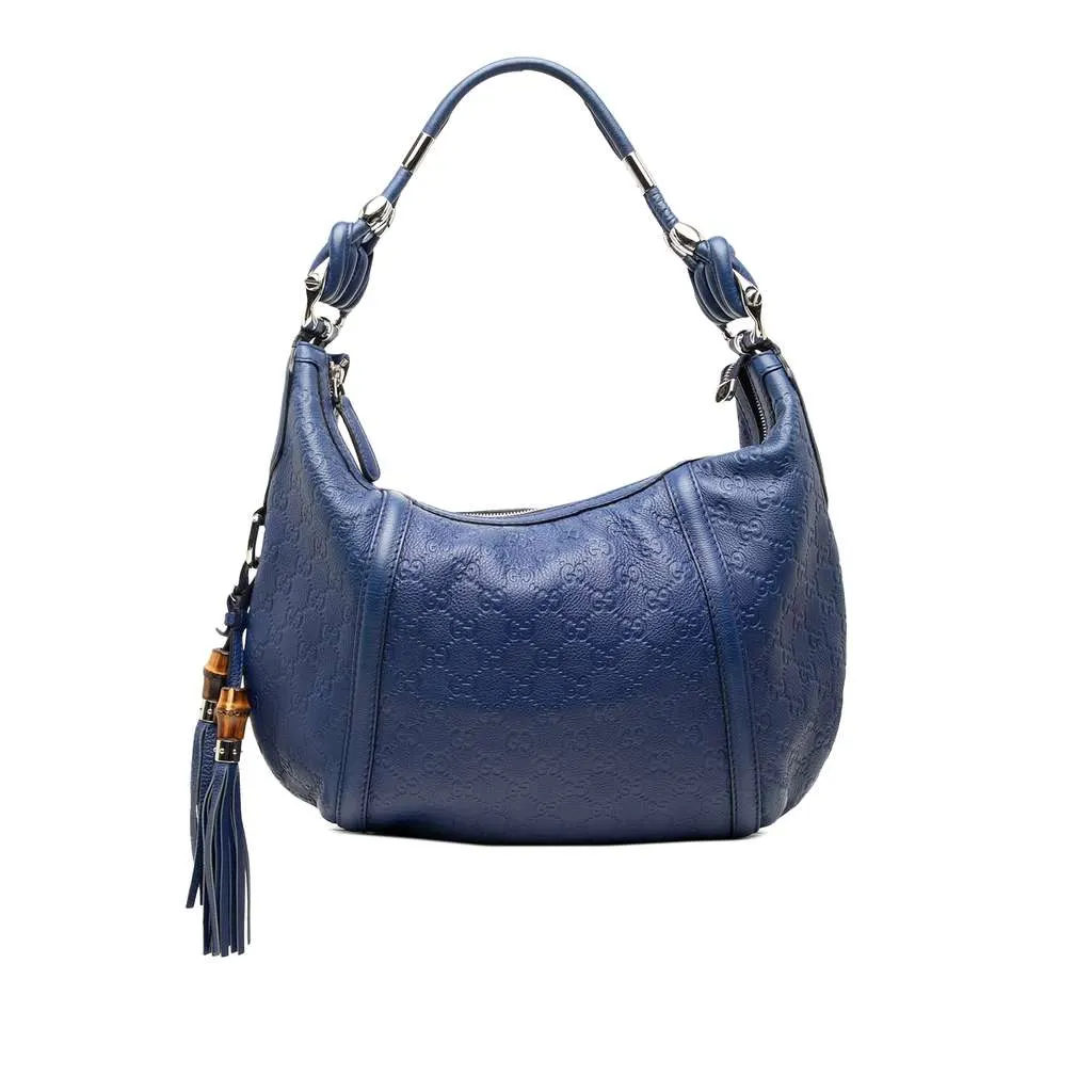 Gucci Medium Guccissima Techno Horsebit Hobo Blue Leather Very good - Front View