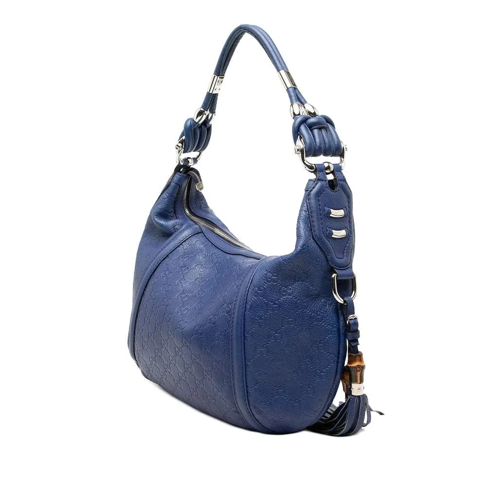 Gucci Medium Guccissima Techno Horsebit Hobo Blue Leather Very good - Back View