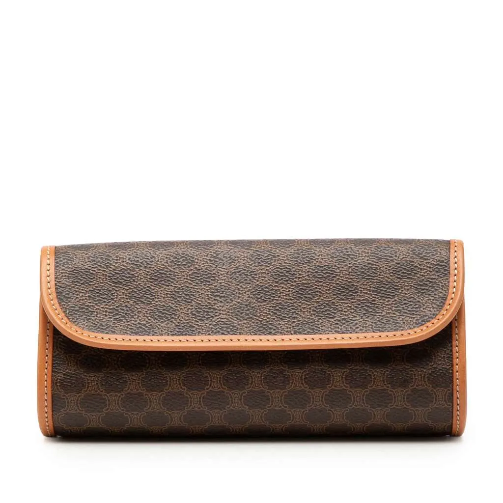 Celine Macadam Coated Canvas Clutch Brown Canvas Good - Front View