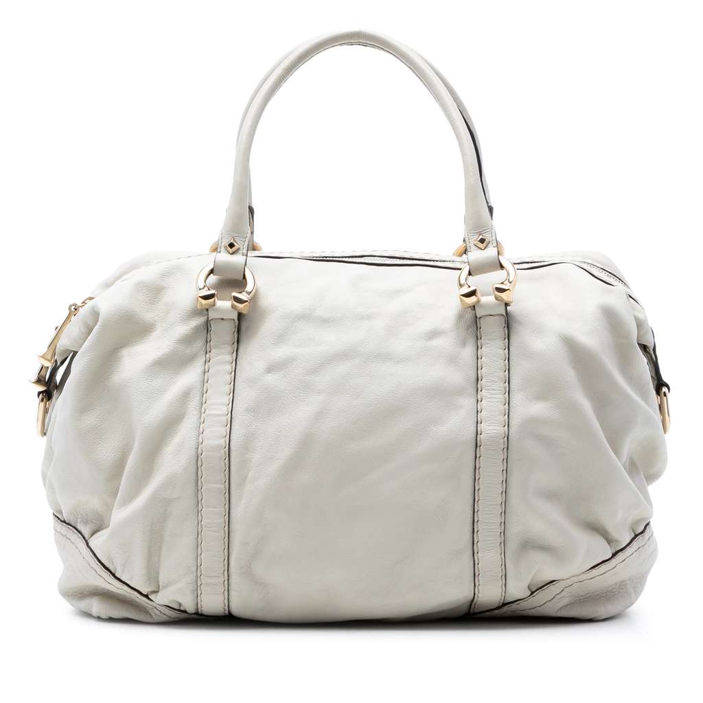 Gucci Leather Horsebit Nail Boston Bag