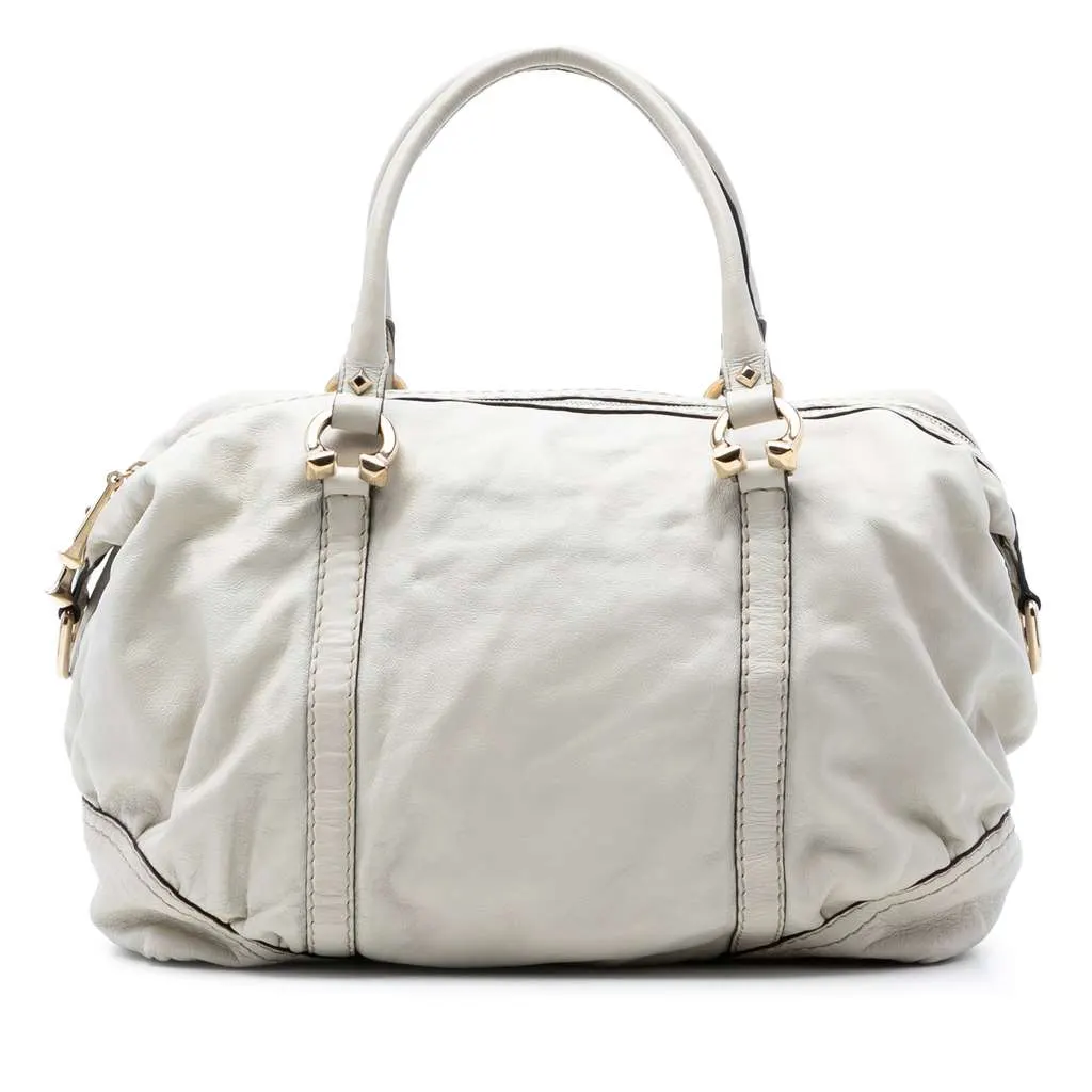 Gucci Leather Horsebit Nail Boston Bag White Leather Very good - Front View