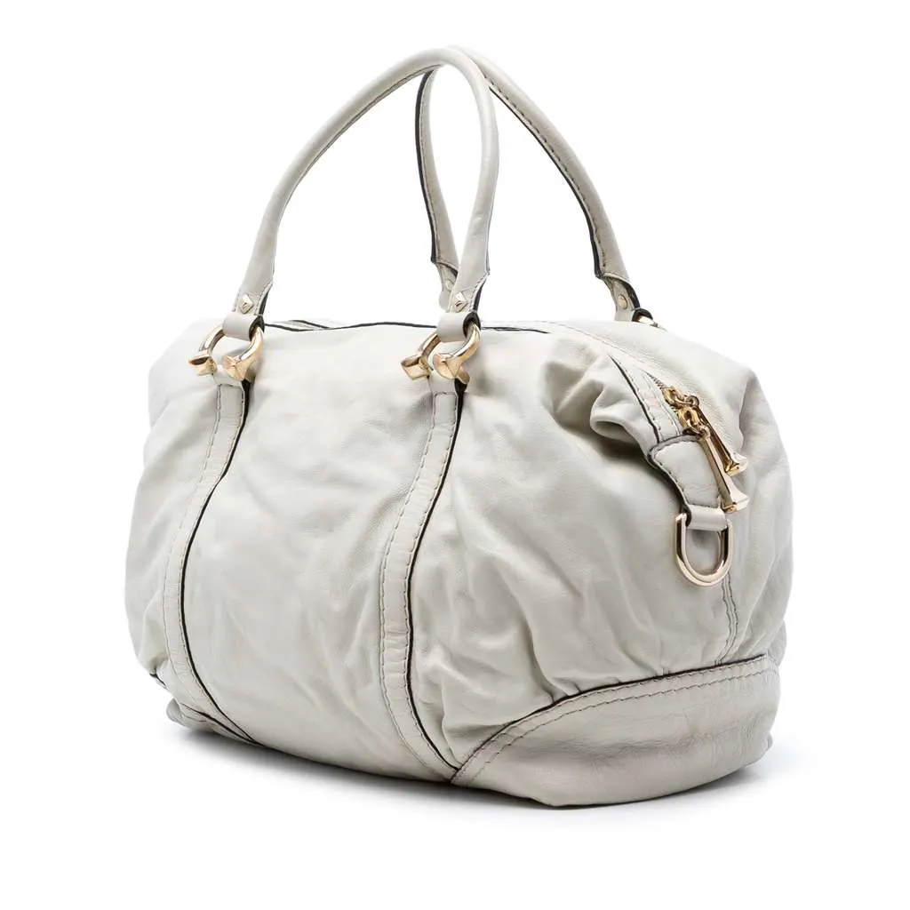 Gucci Leather Horsebit Nail Boston Bag White Leather Very good - Back View