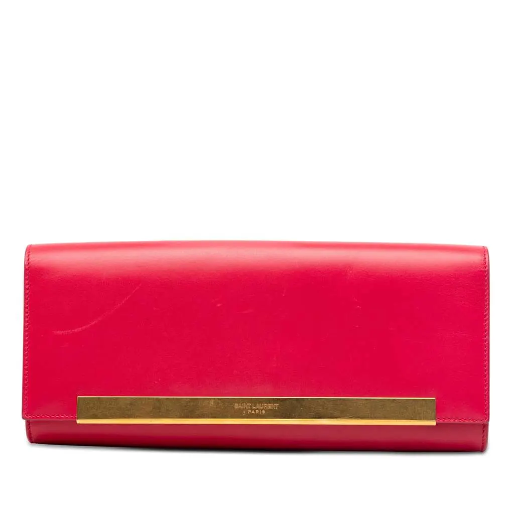 Saint Laurent Smooth Calfskin Lutetia Flap Clutch Pink Leather Very good - Front View