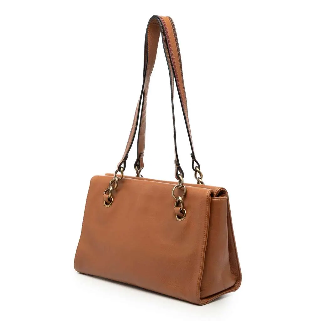 Chanel CC Soft Calfskin Turnlock Shoulder Bag Brown Leather Very good - Back View