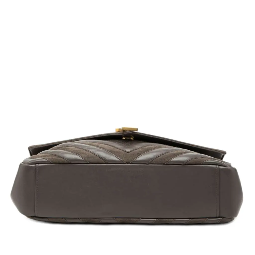 Saint Laurent Large Calfskin and Suede Chevron Monogram College Satchel Grey Leather Very good - Inside View