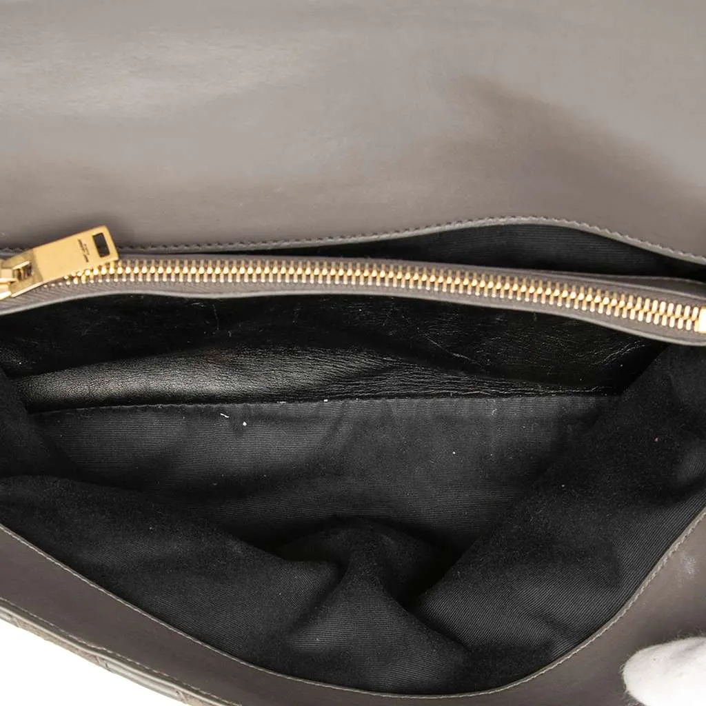 Saint Laurent Large Calfskin and Suede Chevron Monogram College Satchel Grey Leather Very good - Model View