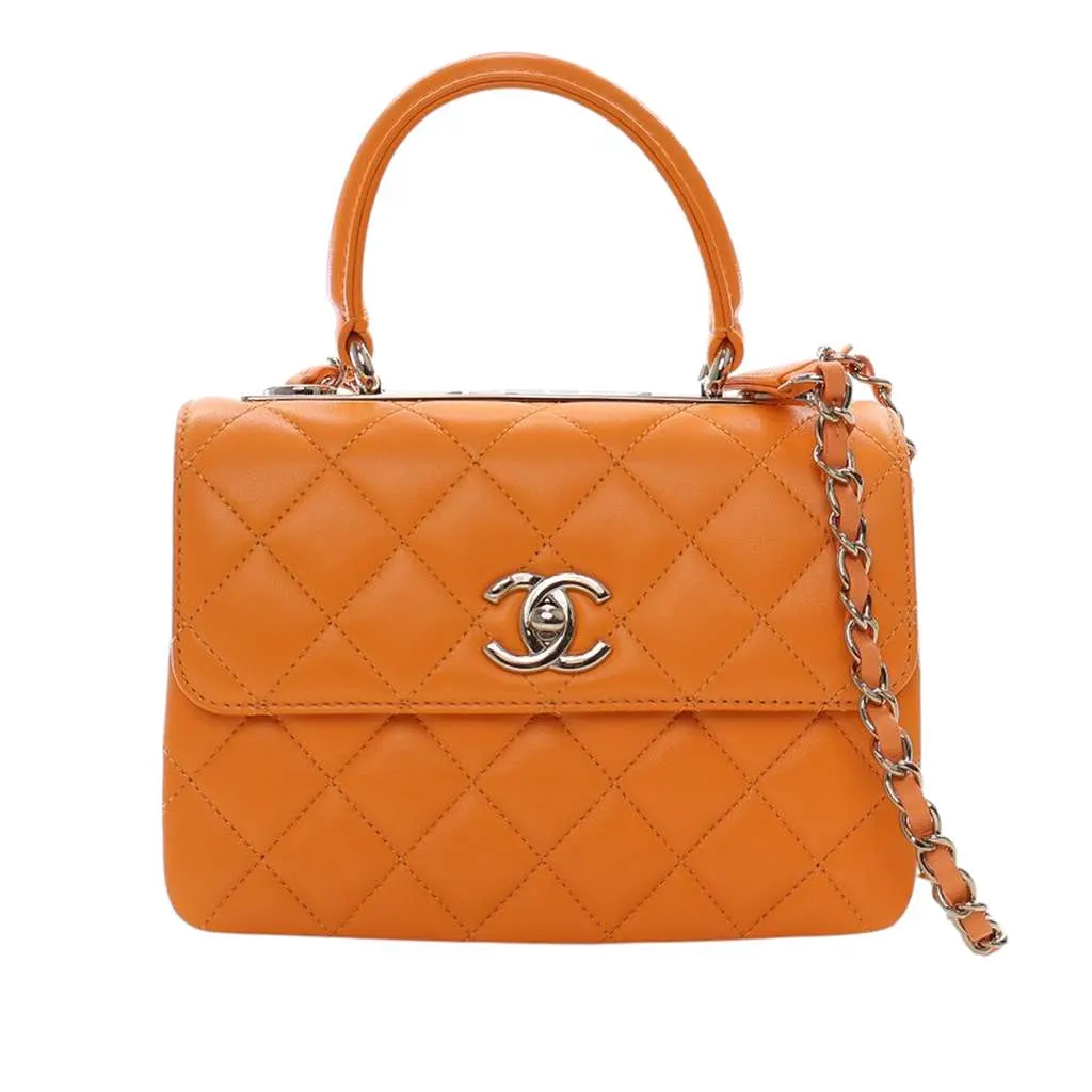 Chanel Mini Quilted Lambskin Trendy CC Top Handle Flap Orange Leather Very good - Front View