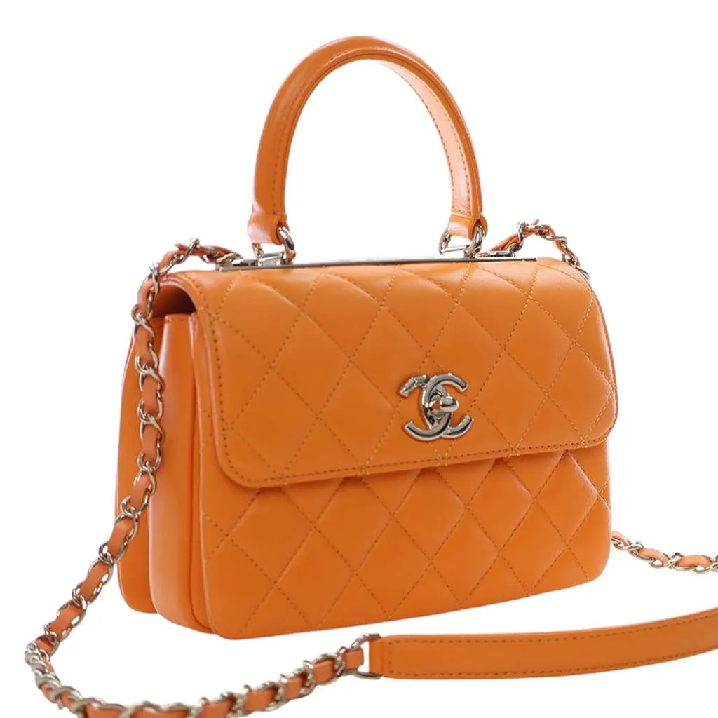 Chanel Mini Quilted Lambskin Trendy CC Top Handle Flap Orange Leather Very good - Back View