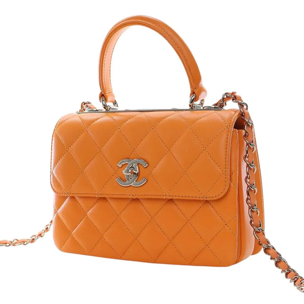 Chanel Mini Quilted Lambskin Trendy CC Top Handle Flap Orange Leather Very good - Inside View