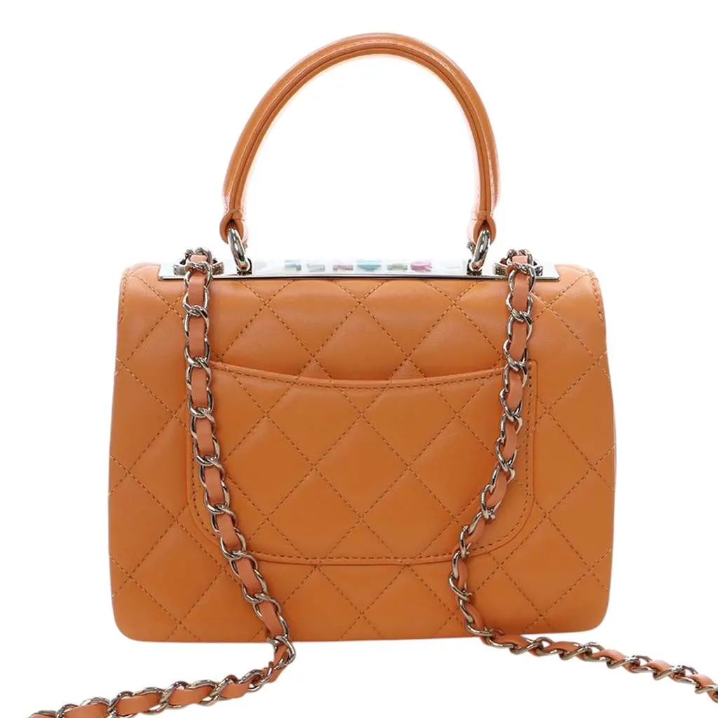 Chanel Mini Quilted Lambskin Trendy CC Top Handle Flap Orange Leather Very good - Model View