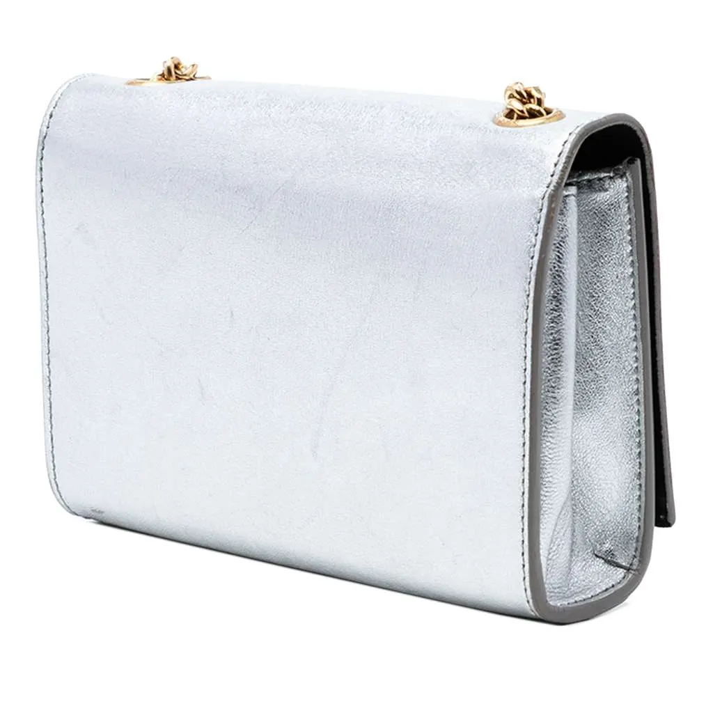 Saint Laurent Small Metallic Calfskin Monogram Kate Tassel Crossbody Silver Leather Good - Back View