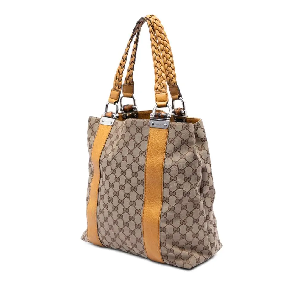 Gucci Large GG Canvas Bamboo Libeccio Tote Beige Canvas Very good - Back View