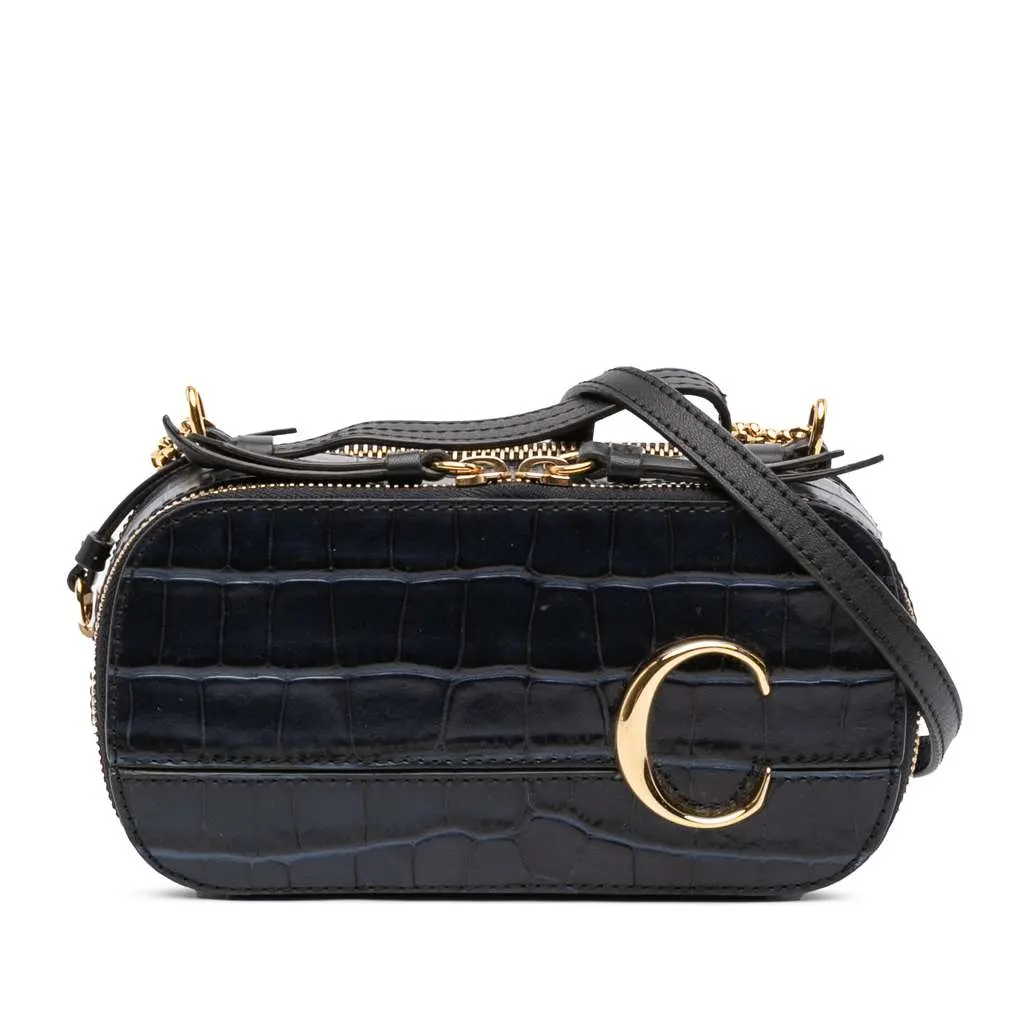 Chloé Mini Croc Embossed Leather C Vanity Bag Black Leather Very good - Front View