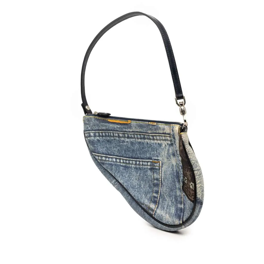 Dior Mini Canvas Printed Denim Speedway Saddle Pochette Blue Denim Very good - Back View