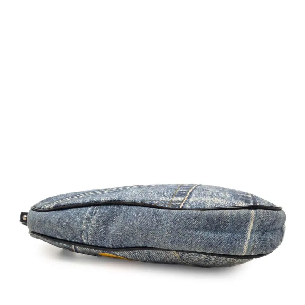 Dior Mini Canvas Printed Denim Speedway Saddle Pochette Blue Denim Very good - Inside View
