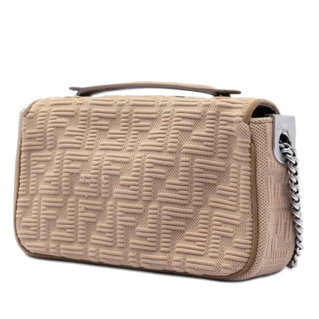 Fendi Zucca Embossed Technical Fabric Chain Midi Baguette Beige Very good - Back View