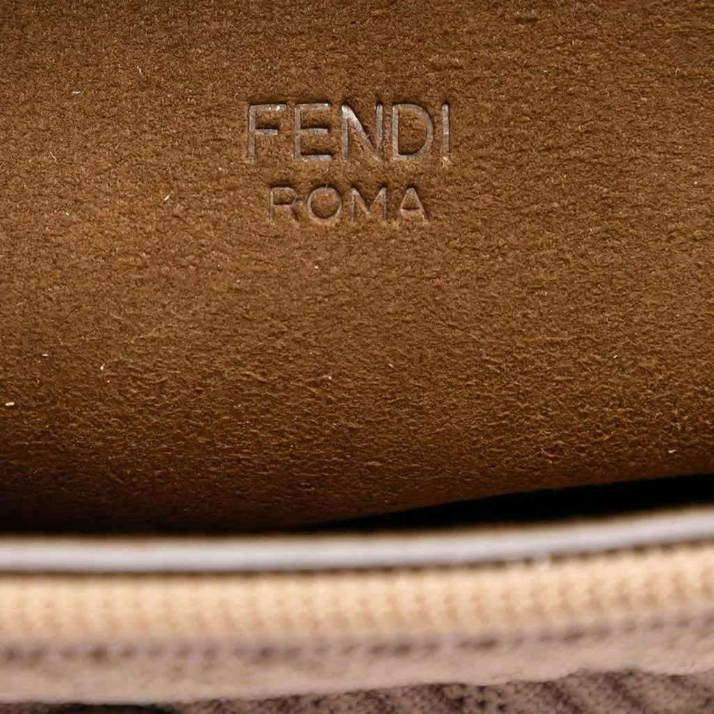 Fendi Zucca Embossed Technical Fabric Chain Midi Baguette Beige Very good - Box View