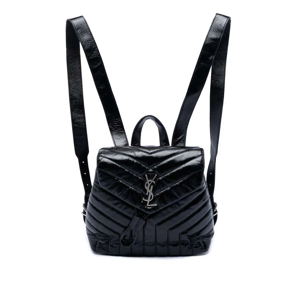 Saint Laurent Small Matelasse Patent Monogram LouLou Backpack Black Leather Very good - Front View