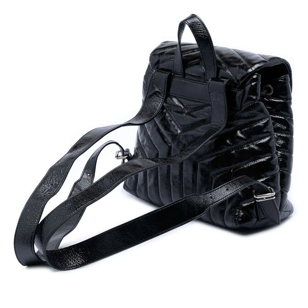 Saint Laurent Small Matelasse Patent Monogram LouLou Backpack Black Leather Very good - Back View