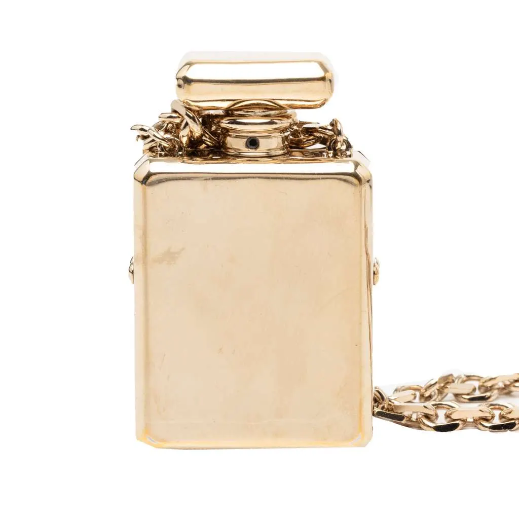 Chanel CC Gold Plated Perfume Bottle Locket Pendant Necklace Gold Metal Very good - Model View