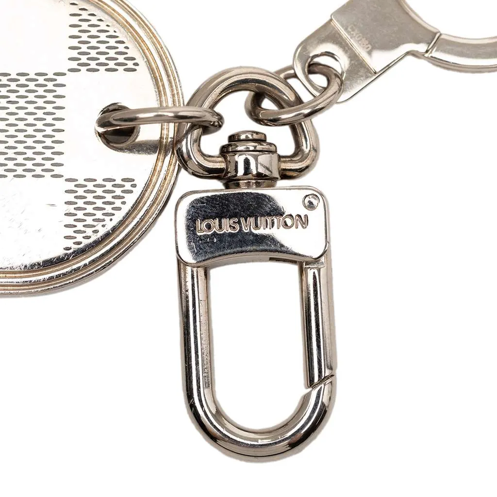 Louis Vuitton Brass Damier Porte Cles Address Bag Charm and Key Holder Silver Brass Very good - Model View