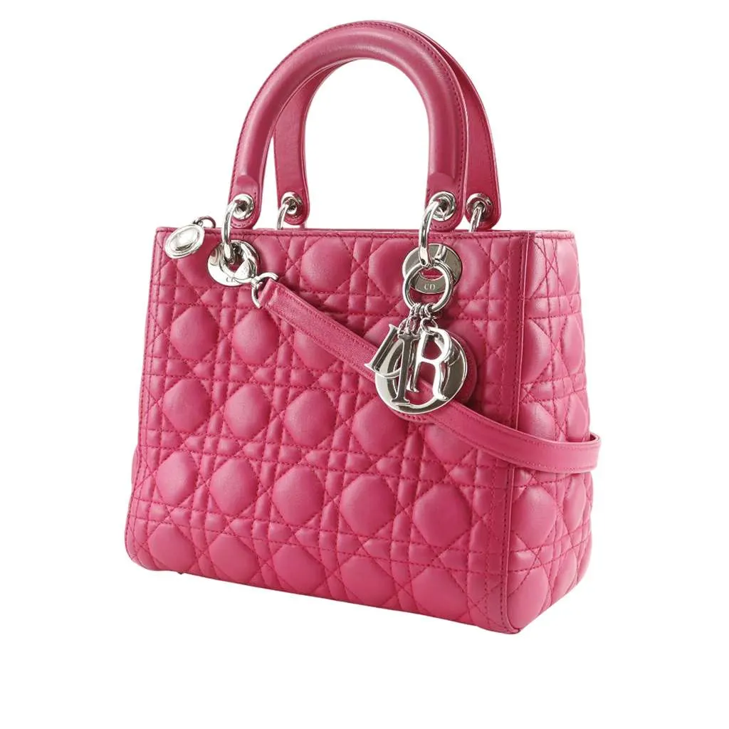 Dior Medium Lambskin Cannage Lady Dior Pink Leather Very good - Back View