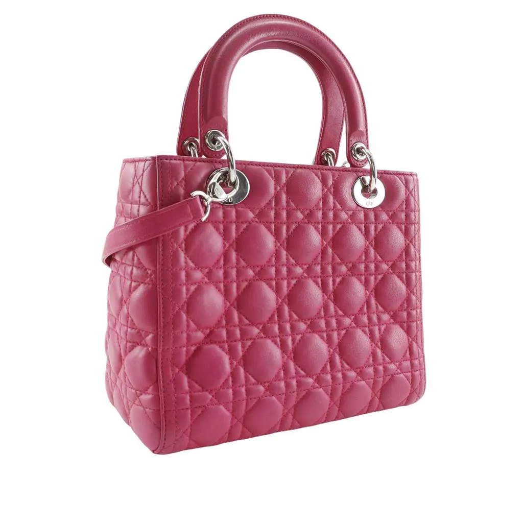 Dior Medium Lambskin Cannage Lady Dior Pink Leather Very good - Inside View