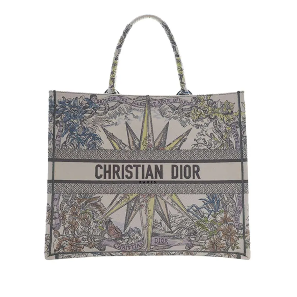 Dior Large Embroidered Canvas Reve d Infini Book Tote White Canvas Very good - Front View