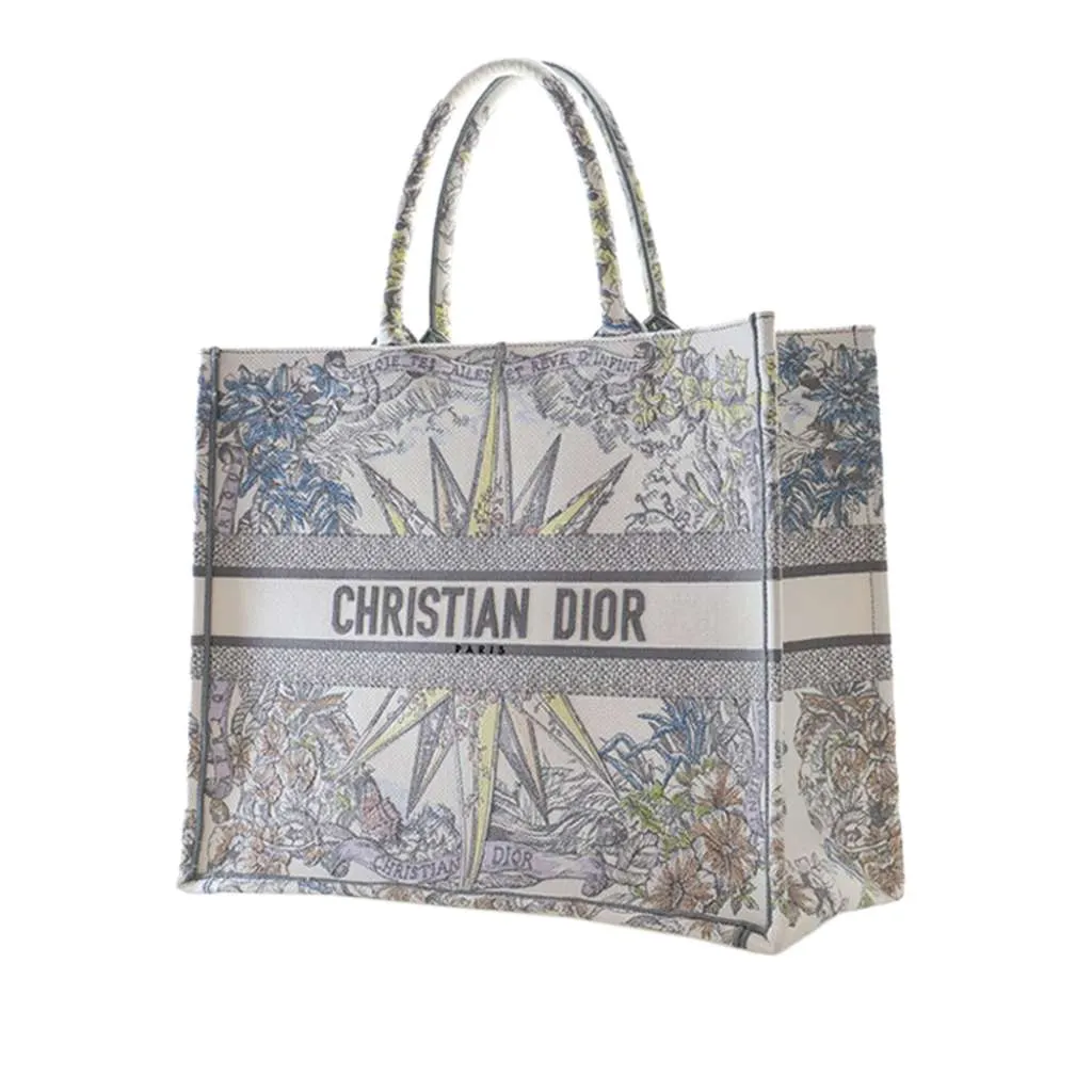 Dior Large Embroidered Canvas Reve d Infini Book Tote White Canvas Very good - Back View