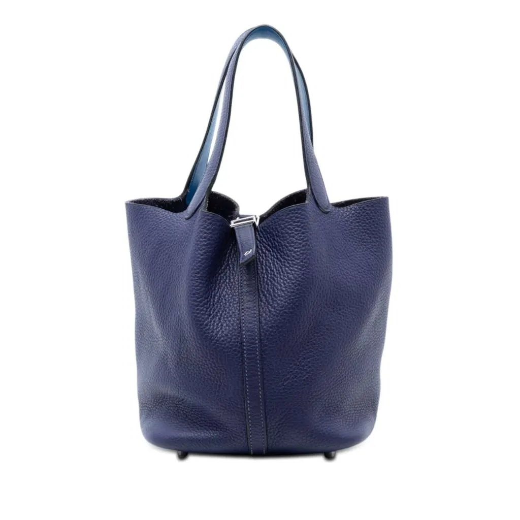 Hermès Clemence Picotin Lock 22 Blue Leather Good - Front View