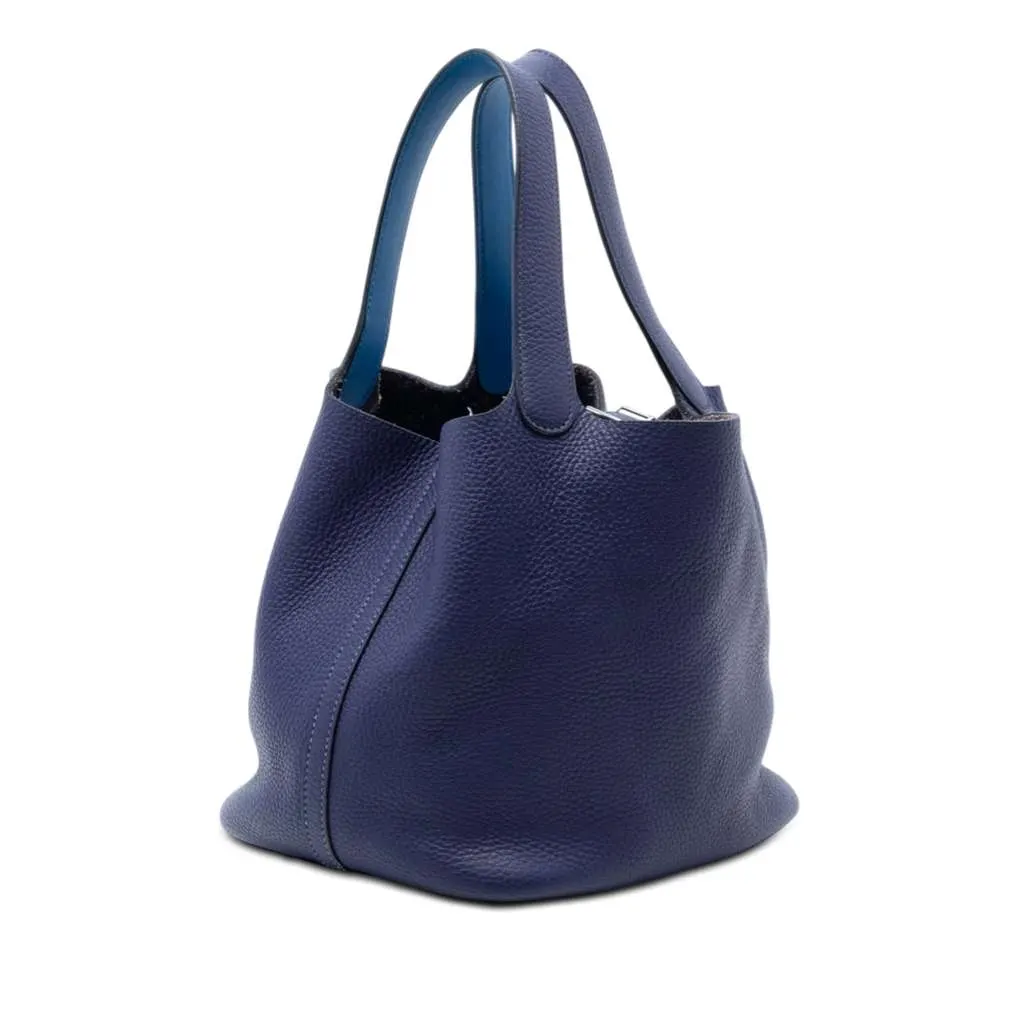 Hermès Clemence Picotin Lock 22 Blue Leather Good - Back View