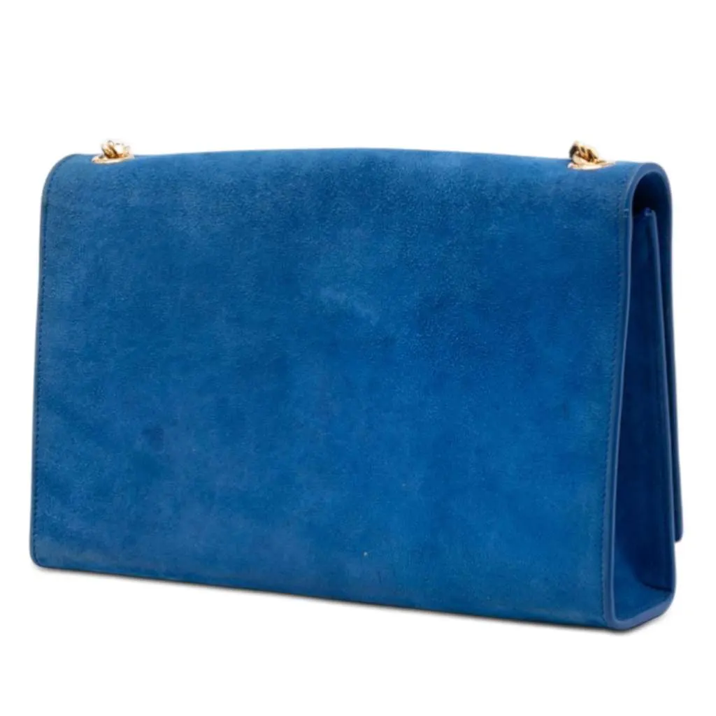 Saint Laurent Medium Suede Monogram Kate Tassel Crossbody Blue Leather Very good - Back View