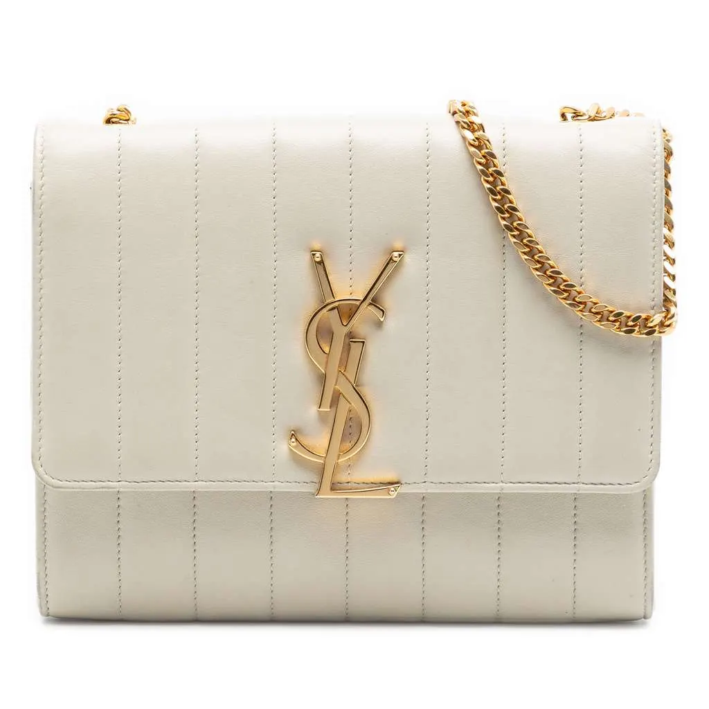 Saint Laurent Matelasse Lambskin Monogram Vicky Chain Wallet White Leather Very good - Front View