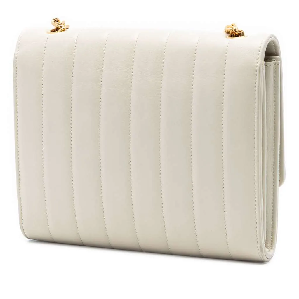 Saint Laurent Matelasse Lambskin Monogram Vicky Chain Wallet White Leather Very good - Back View
