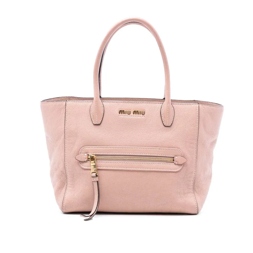 Miu Miu Goatskin Madras Front Pocket Satchel Pink Leather Very good - Front View