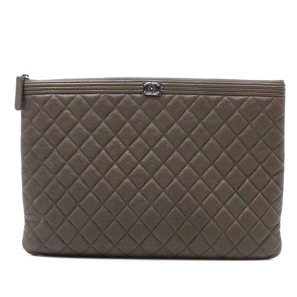 Chanel Large Quilted Caviar Boy O Case Clutch