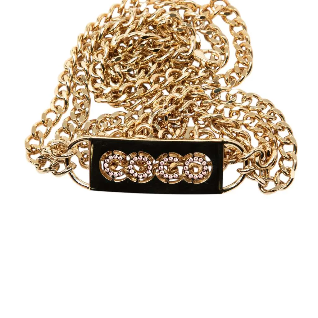Chanel Gold Plated Strass Coco Plaque Double Chain Belt Gold Metal Very good - Model View