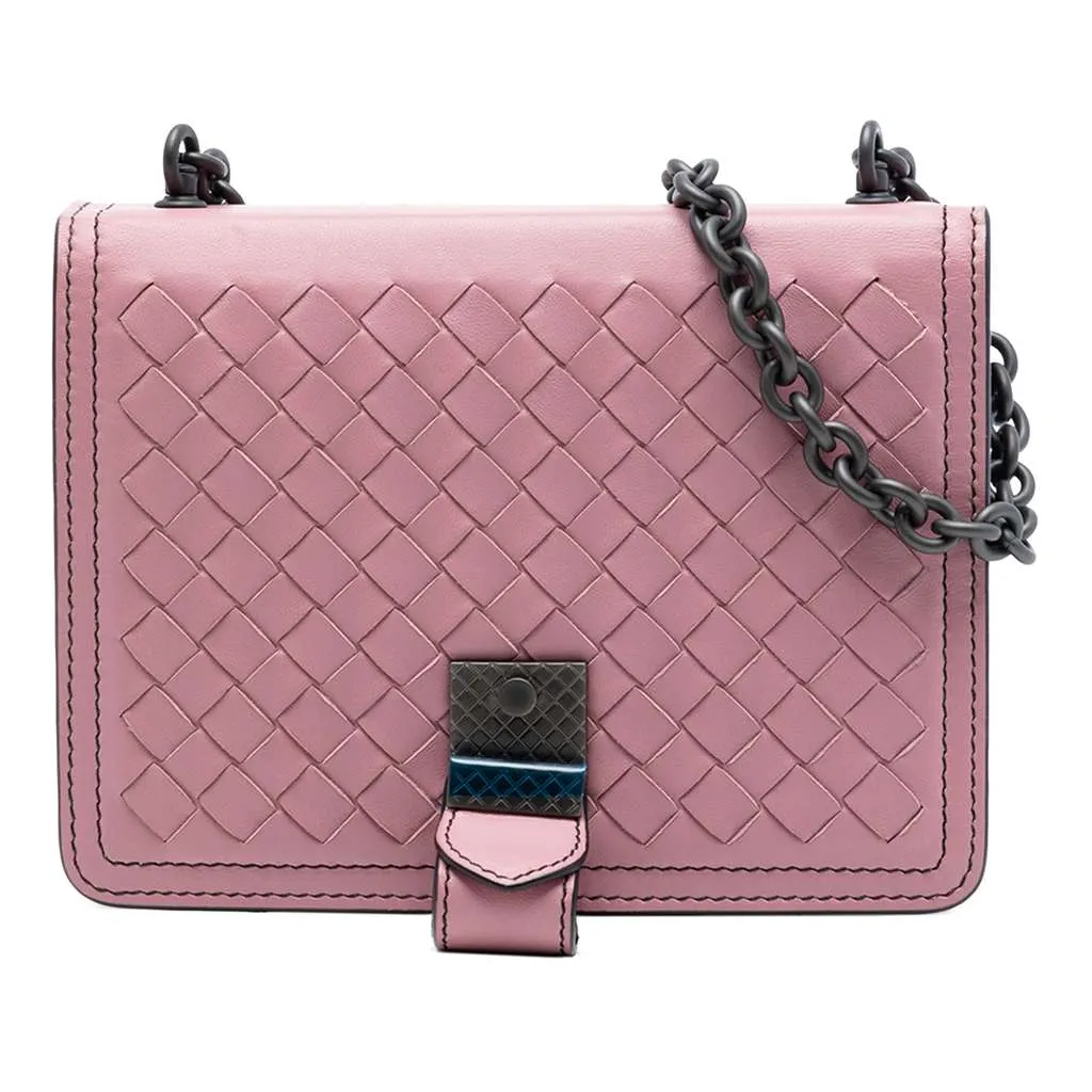 Bottega Veneta Small Nappa Intrecciato Runway Shoulder Bag Pink Leather Very good - Front View