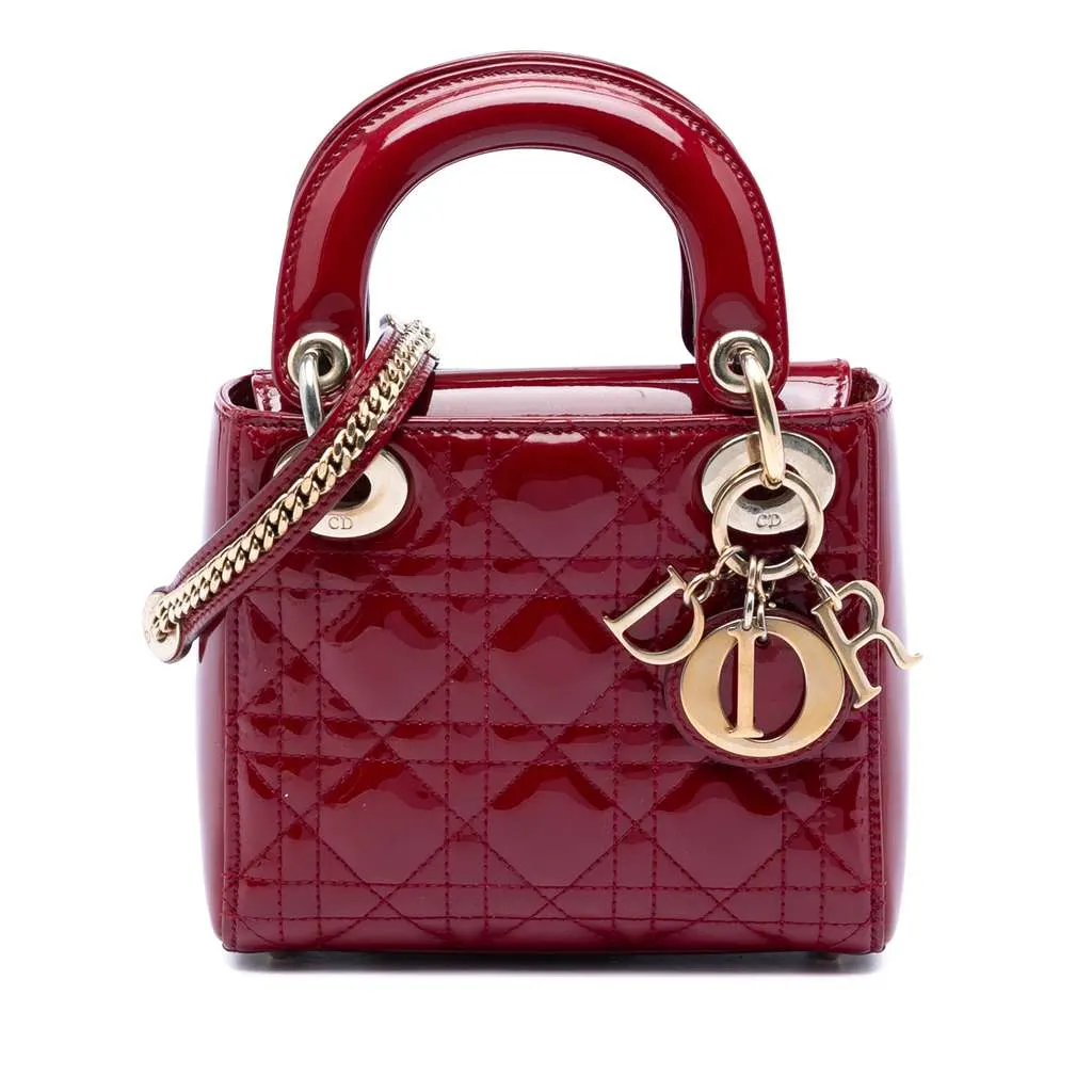 Dior Mini Patent Cannage Lady Dior Red Leather Very good - Front View