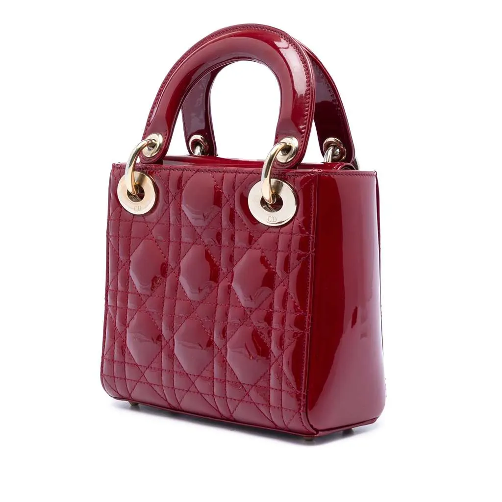 Dior Mini Patent Cannage Lady Dior Red Leather Very good - Back View