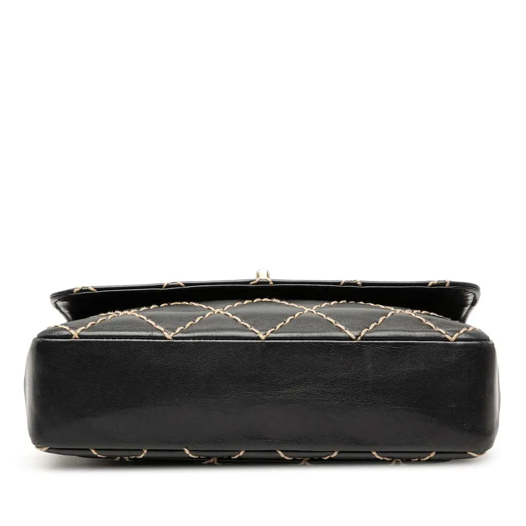 Chanel CC Calfskin Wild Stitch Flap Black Leather Very good - Inside View