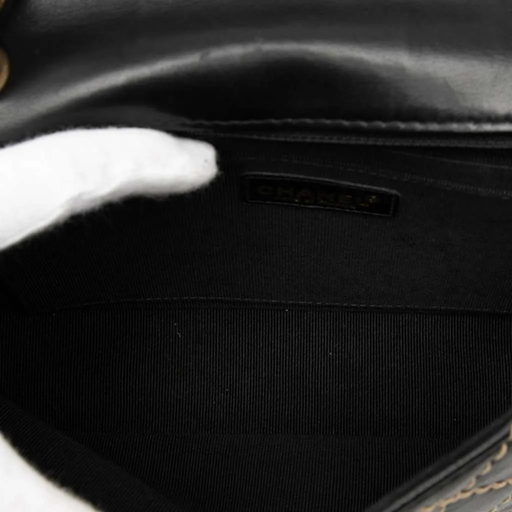 Chanel CC Calfskin Wild Stitch Flap Black Leather Very good - Model View