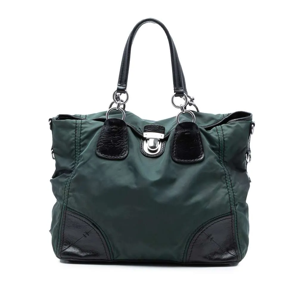 Prada Tessuto Push Lock Convertible Tote Green Very good - Front View