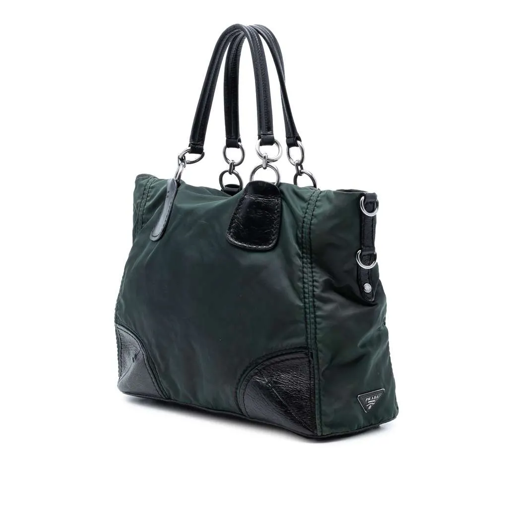 Prada Tessuto Push Lock Convertible Tote Green Very good - Back View