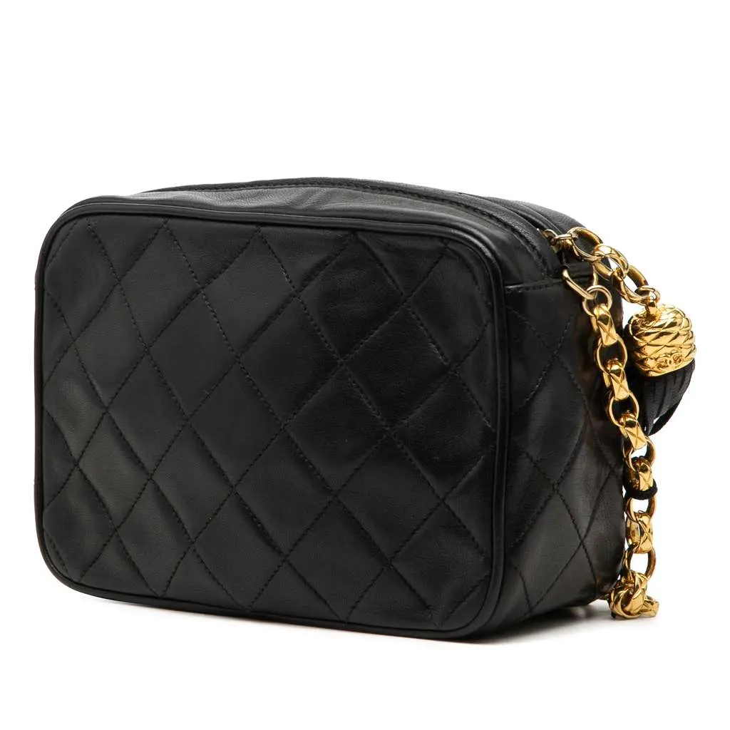 Chanel CC Quilted Lambskin Tassel Camera Bag Black Leather Very good - Back View