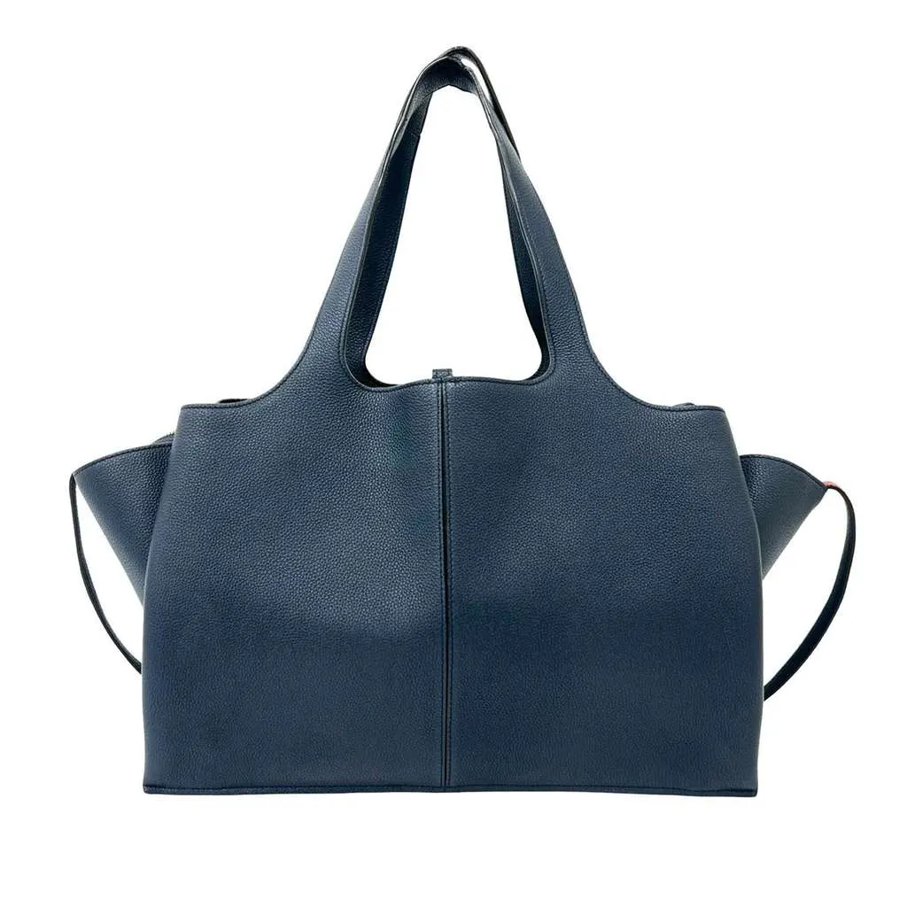 Celine Medium Grained Calfskin Trifold Tote Blue Leather Very good - Back View