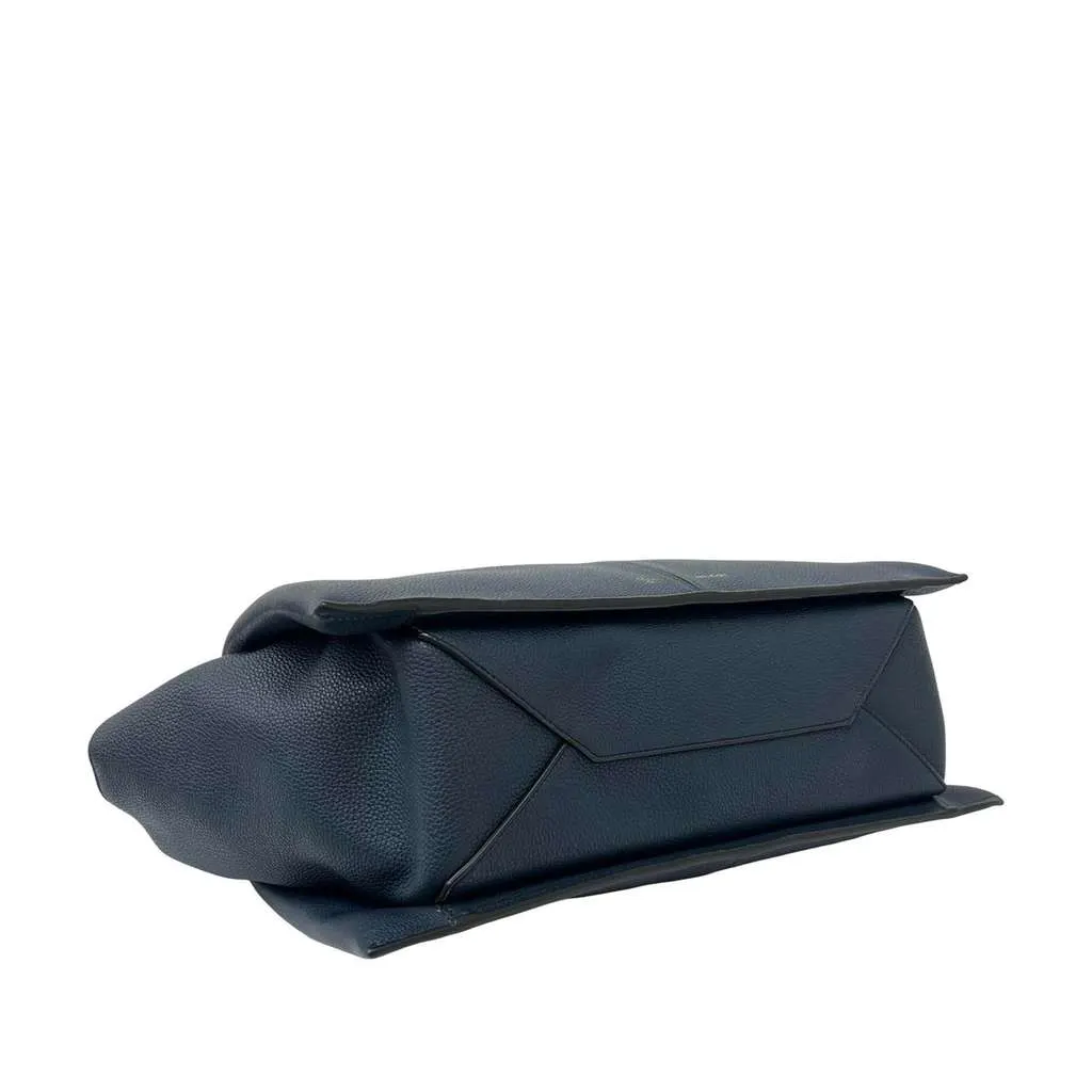 Celine Medium Grained Calfskin Trifold Tote Blue Leather Very good - Model View