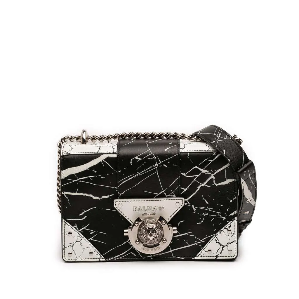 Balmain Printed Leather Ring Box 20 Crossbody Black Leather Very good - Front View