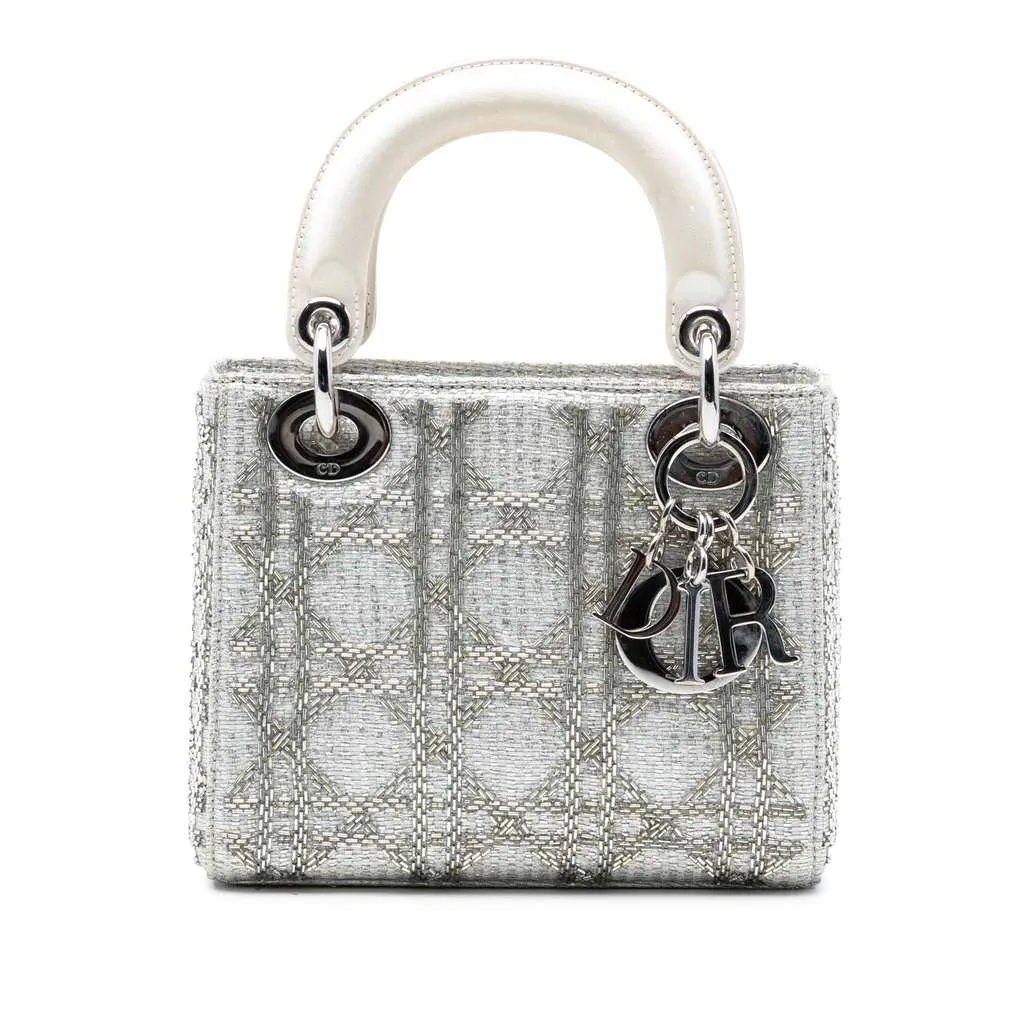 Dior Mini Tweed Cannage Beaded Lady Dior White Tweed Very good - Front View